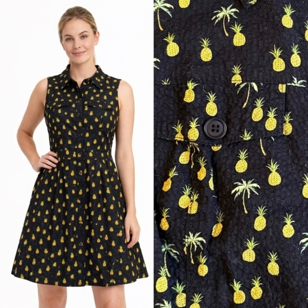 Birds of North America Pineapple Print Sleeveless Knee Length Dress Whimsy 6